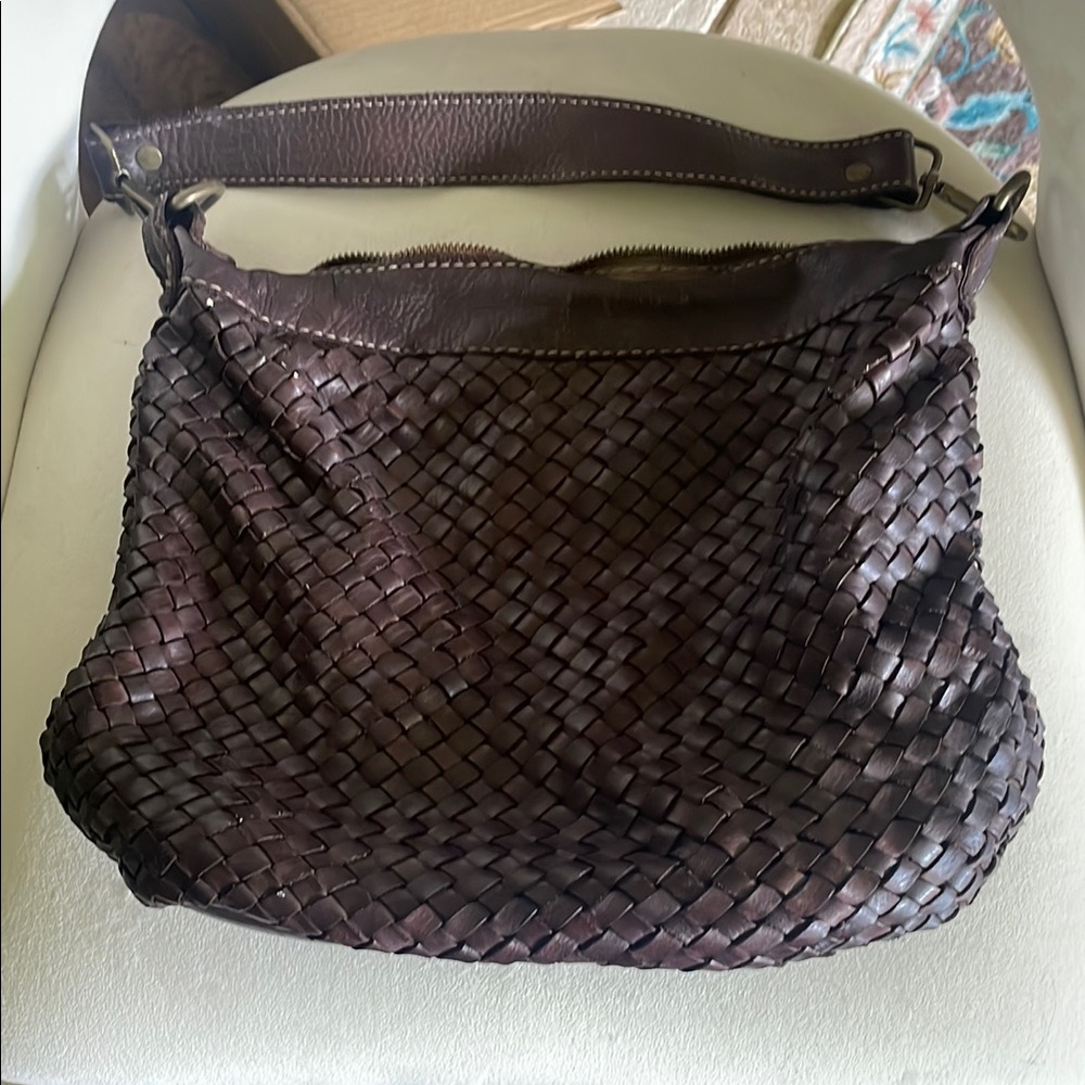 Sundance Dark Brown Woven Leather Hobo Bag